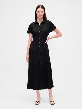 GAP Black Button-Front Midi Shirt Dress Large